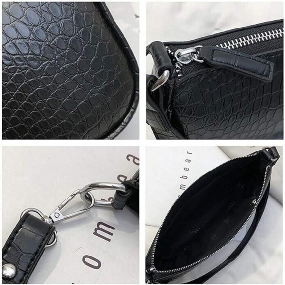 Black Barabum Retro Classic Clutch Shoulder Purse with Zipper! Crocodile Pattern - Picture 5 of 8